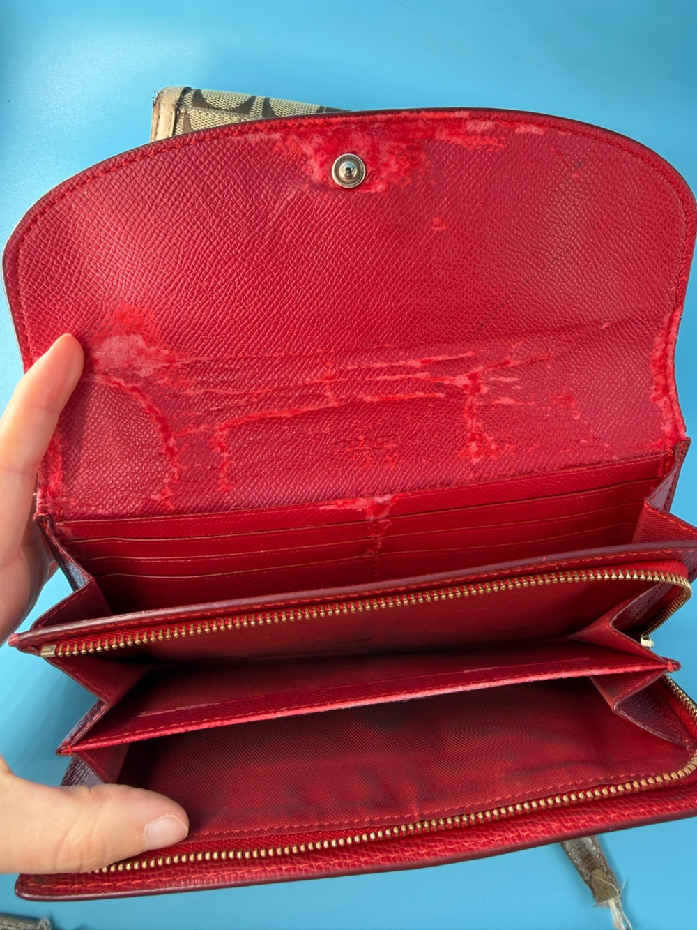 COACH Project Long Wallet Bundle Lot Leather Monogram Zip Flaw Red - Picture 8 of 9